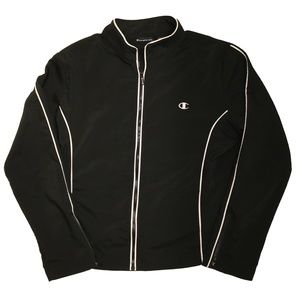 Vintage Champion Elite Jacket Womens Medium Black Full Zip Windbreaker Coat